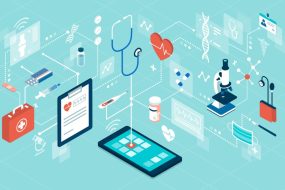 AWS, illustration of telemedicine and online healthcare services