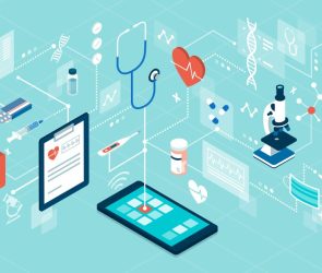 AWS, illustration of telemedicine and online healthcare services