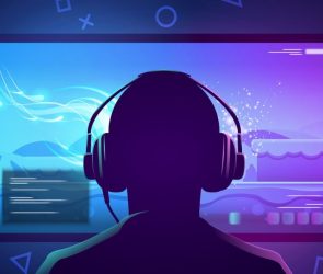 Illustration of a gamer sitting in front of a screen.