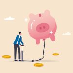 pumping air into a floating piggy bank