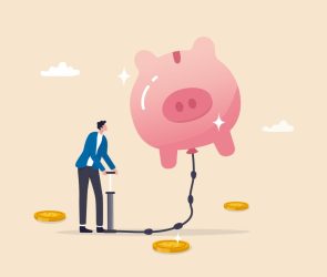 pumping air into a floating piggy bank