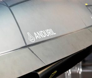 The Anduril Fury, a multi-mission group 5 autonomous air vehicle (AAV), at Anduril's headquarters in Costa Mesa, California.