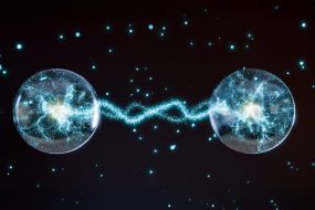 Quantum Entanglement Physics Two Glowing Spheres