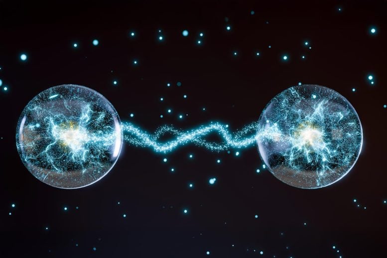 Quantum Entanglement Physics Two Glowing Spheres