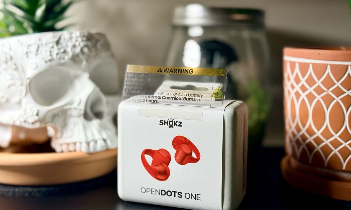The SHOKZ OpenDots ONE clip-on earbuds are a high-energy reset in red