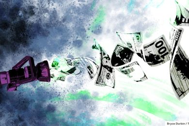 money emerging from a firehose